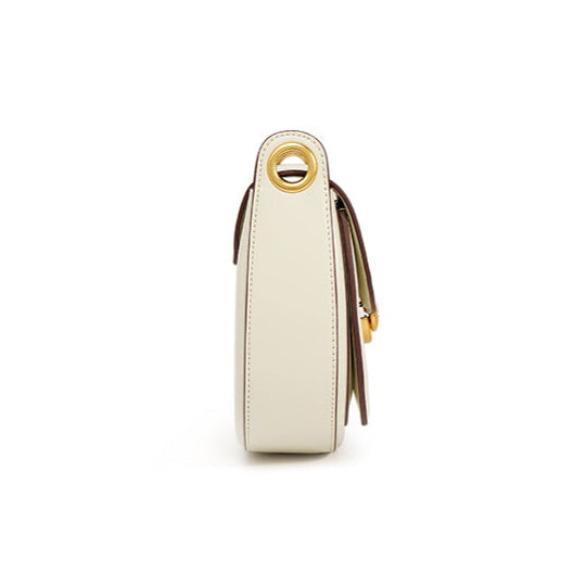Bolsa de piel minimalista de mano con broche dorado y correa ajustable