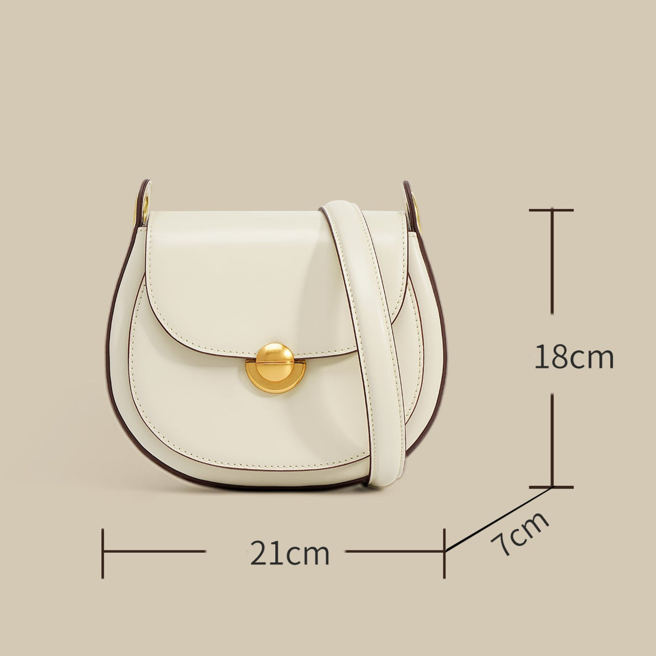 Bolsa de piel minimalista de mano con broche dorado y correa ajustable