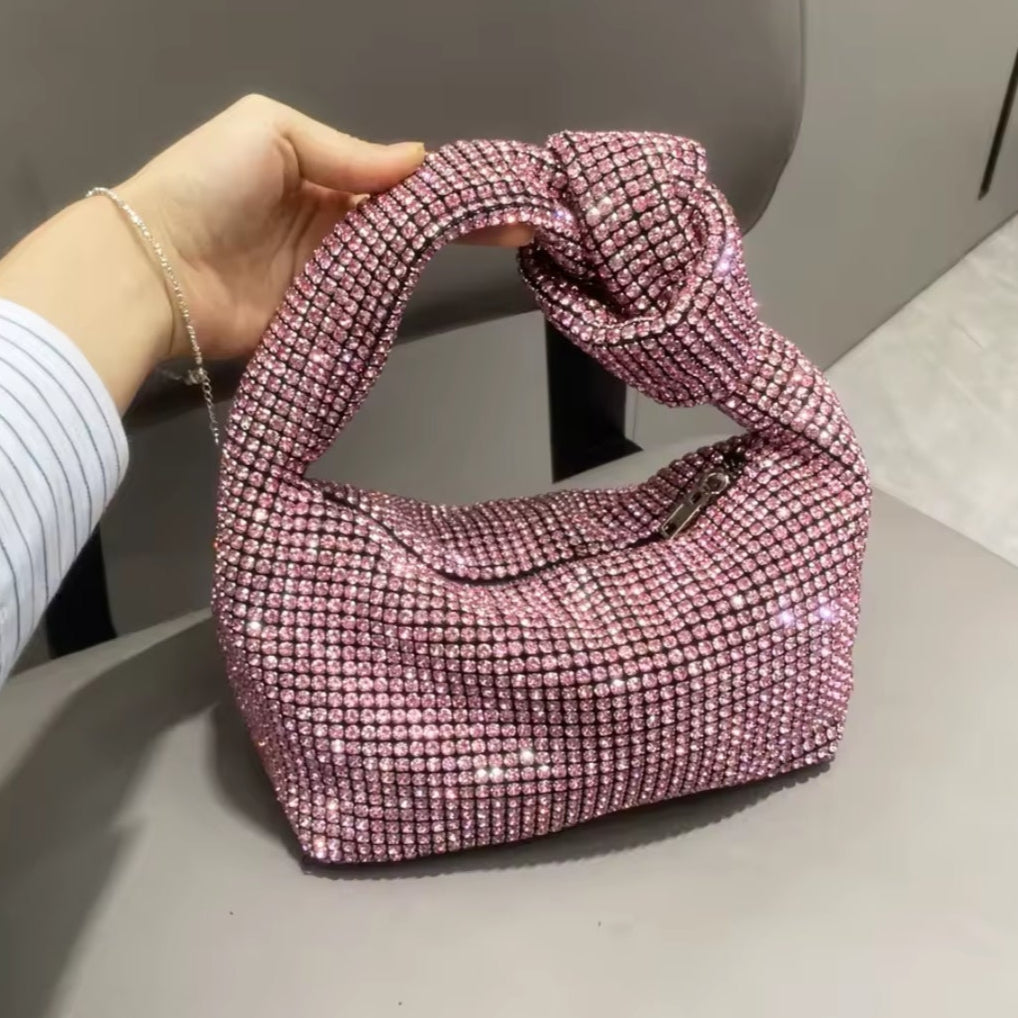 Bolsa de fiesta con cristales y asa anudada